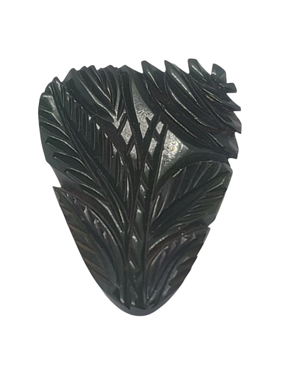 Hand-Carved Dark Green Bakelite Leaf Clip Brooch Intricate Detail Vintage 1930s